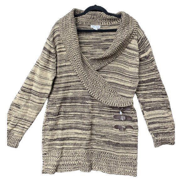 Caren Sport Tops - Caren Sport Knit Blouse Top Size 3XL Long Sleeve Long Brown Striped V-Neck